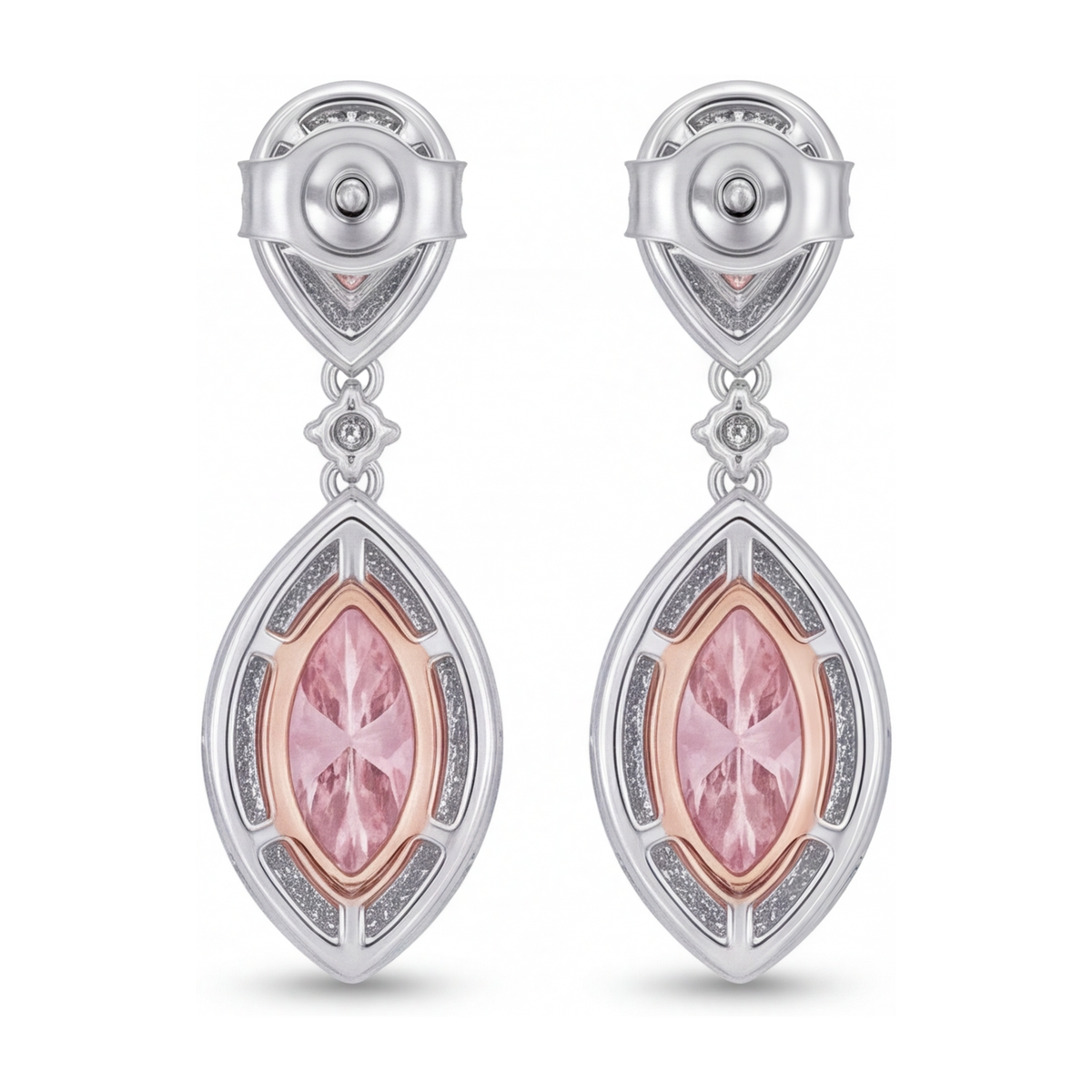 Pink Diamond Drop Earrings 3.5 Carat Lab Grown Marquise Halo 14K White Gold