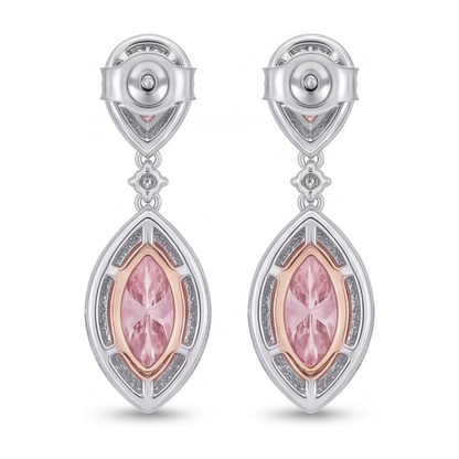 Pink Diamond Drop Earrings 3.5 Carat Lab Grown Marquise Halo 14K White Gold