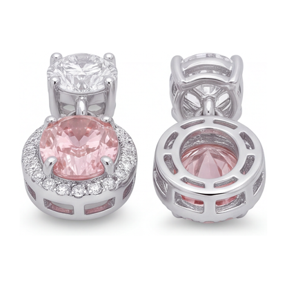 Pink Diamond Drop Earrings 4 Carat Lab Grown Oval Halo 14K White Gold