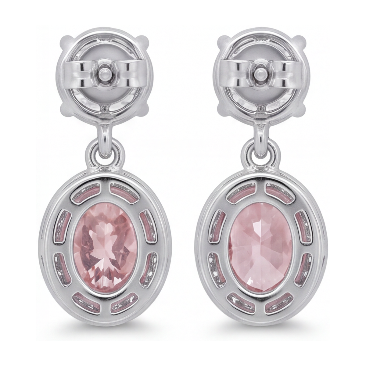 Pink Diamond Drop Earrings 4 Carat Lab Grown Oval Halo 14K White Gold