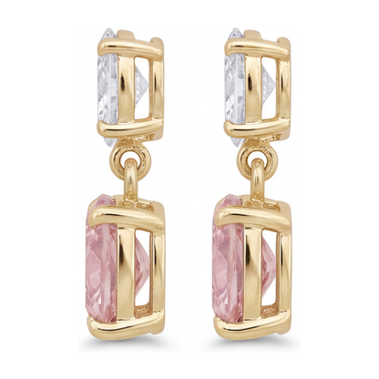 Pink Diamond Drop Earrings 4 Carat Lab Grown Cushion Oval Tops 14K Yellow Gold