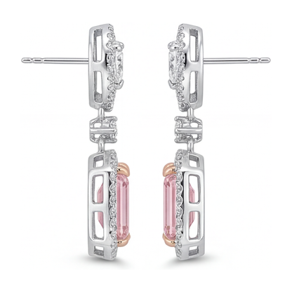 Pink Diamond Drop Earrings 5 Carat Lab Grown Emerald Cut Halo 14K White Gold