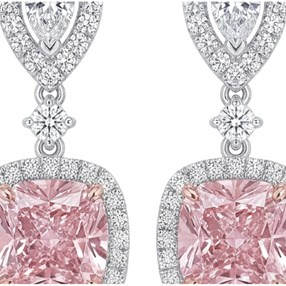 Pink Diamond Drop Earrings 5 Carat Lab Grown Cushion Halo Pear Tops 14K White Gold