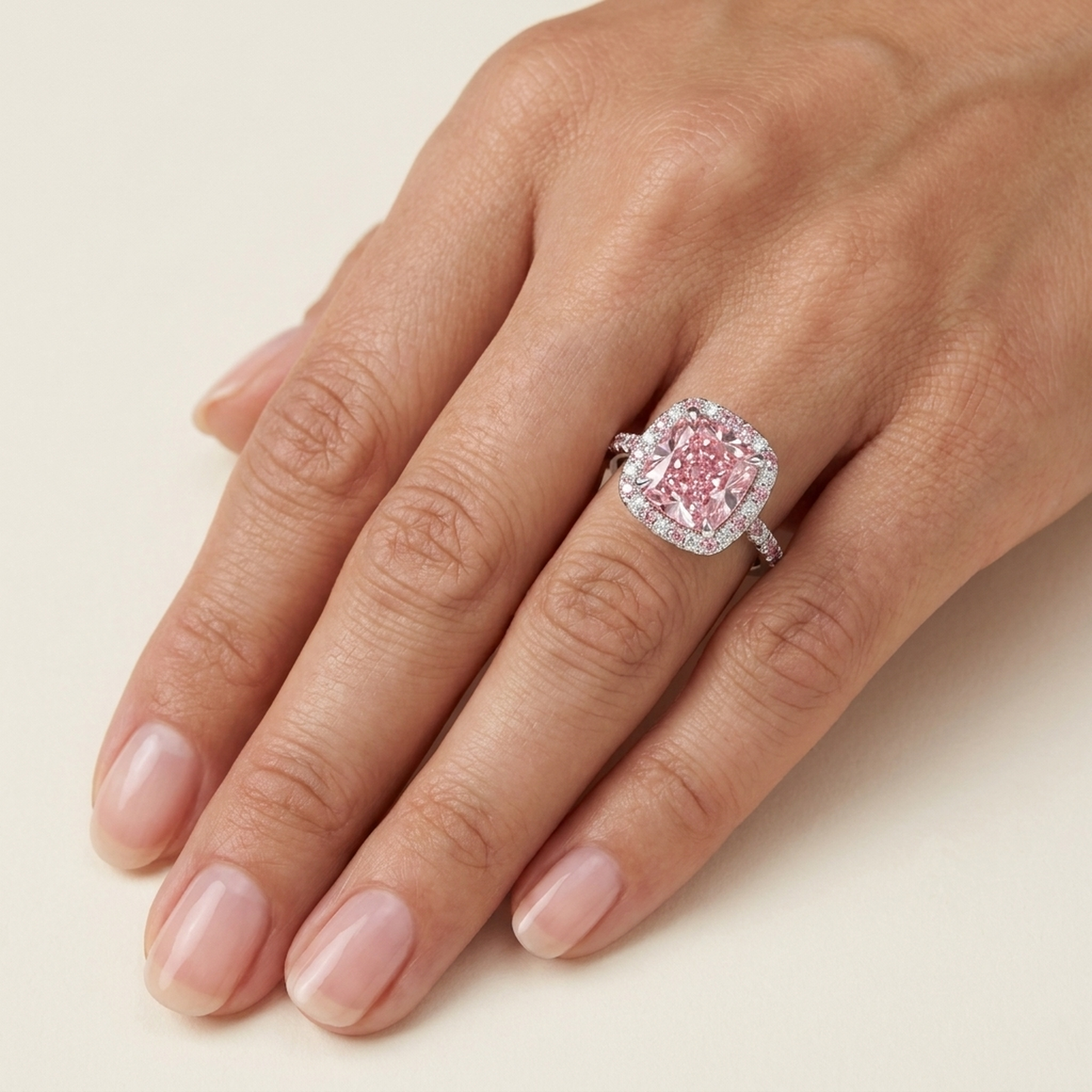Pink Diamond Engagement Ring 3.2 Carat Cushion