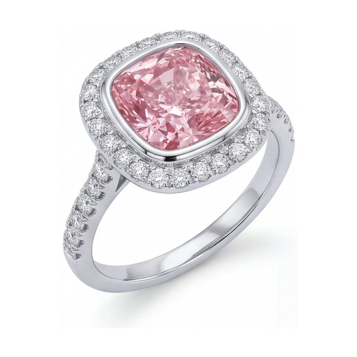 Pink Diamond Engagement Ring 3.35 Carat Cushion