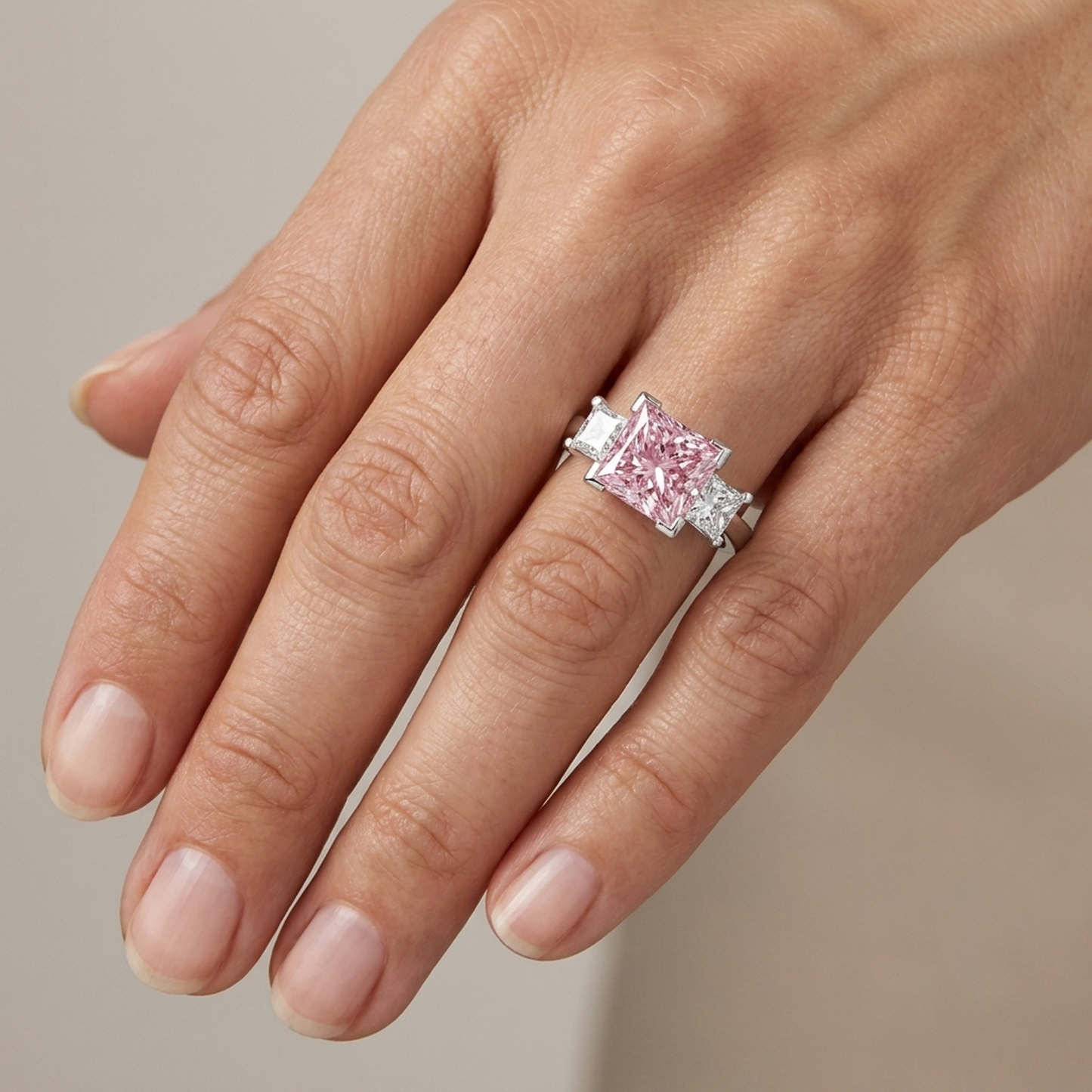 Pink Diamond Engagement Ring 3.9 Carat Princess