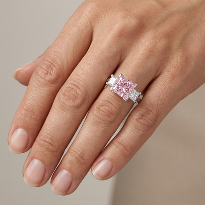Pink Diamond Engagement Ring 3.9 Carat Princess
