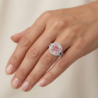 Pink Diamond Engagement Ring 4.1 Carat Cushion