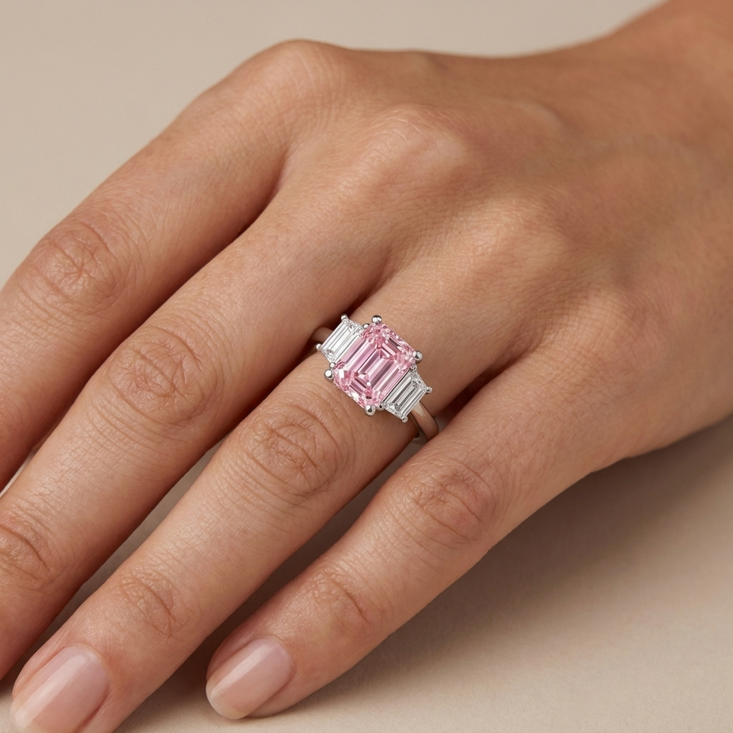 Pink Diamond Engagement Ring 4 Carat Emerald