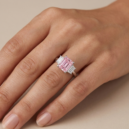 Pink Diamond Engagement Ring 4 Carat Emerald