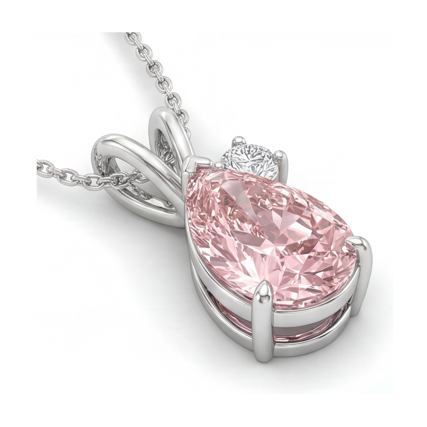 Pink Diamond Necklace 3.15 Carat Pear Accent Bail Pendant