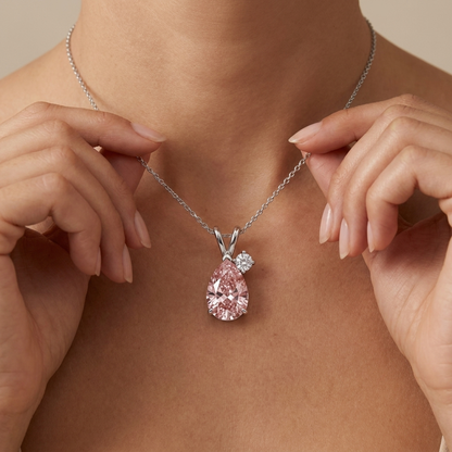 Pink Diamond Necklace 3.15 Carat Pear Accent Bail Pendant