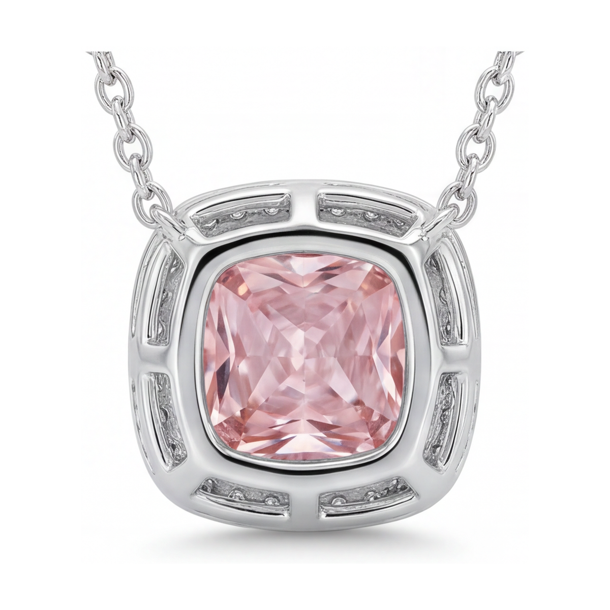 Pink Diamond Necklace 3.5 Carat Cushion