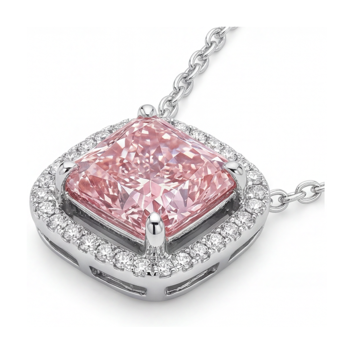 Pink Diamond Necklace 3.5 Carat Cushion