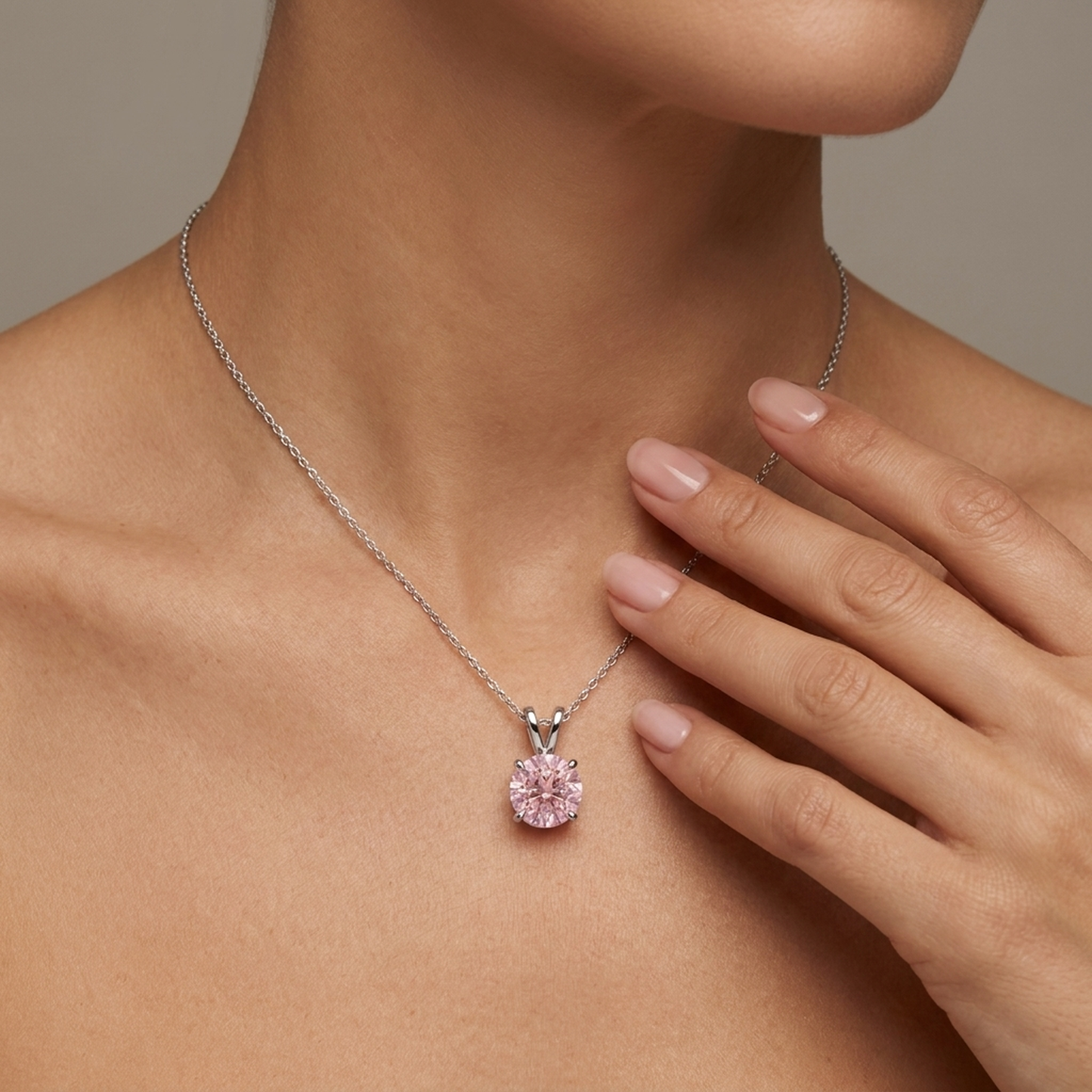 Pink Diamond Necklace 3.5 Carat Round