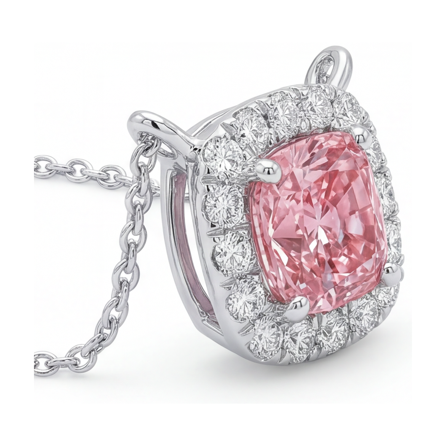 Pink Diamond Necklace 3 Carat Cushion