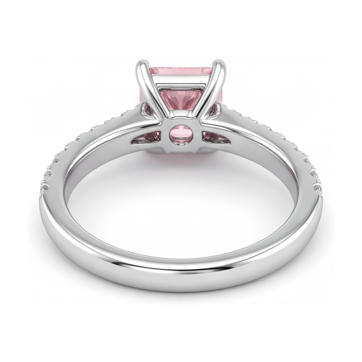 Pink Diamond Ring 3.5 Carat Lab Grown Princess Pave Solitaire 14K White Gold