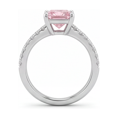 Pink Diamond Ring 3.5 Carat Lab Grown Princess Pave Solitaire 14K White Gold