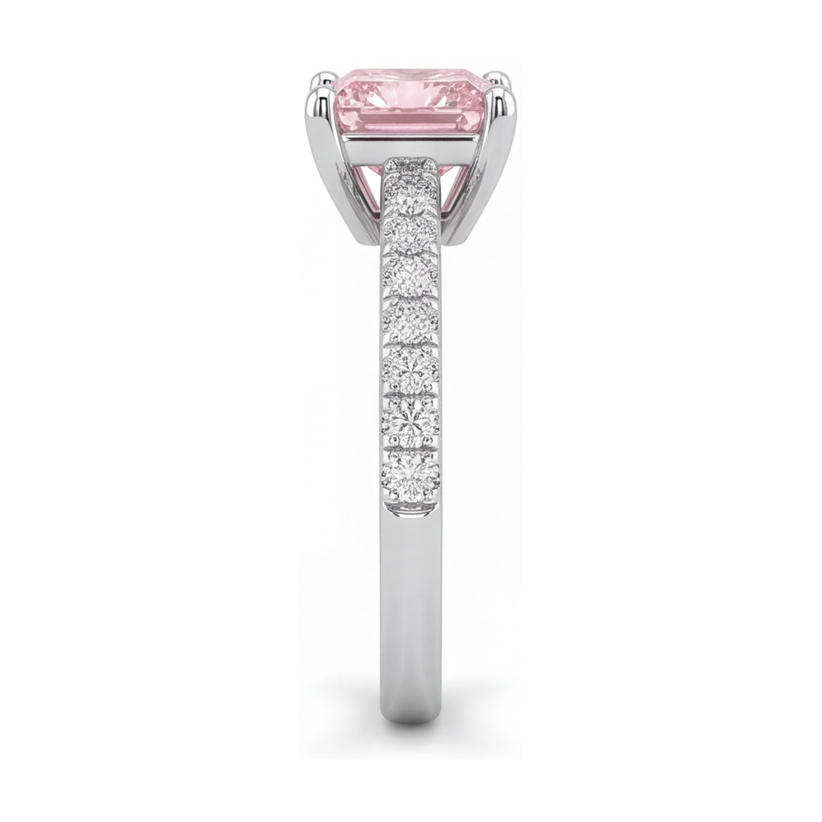Pink Diamond Ring 3.5 Carat Lab Grown Princess Pave Solitaire 14K White Gold