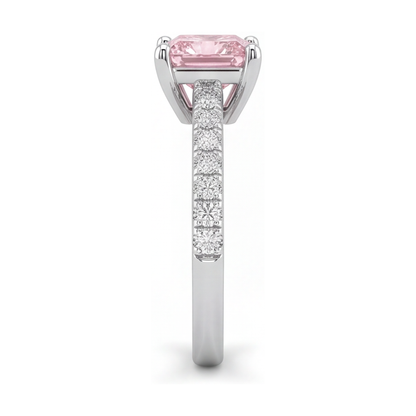 Pink Diamond Ring 3.5 Carat Lab Grown Princess Pave Solitaire 14K White Gold