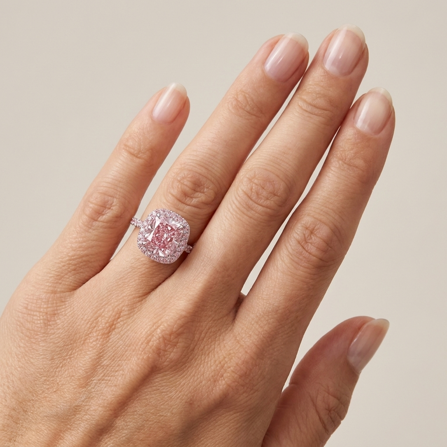 Pink Diamond Ring 3.8 Carat Cushion