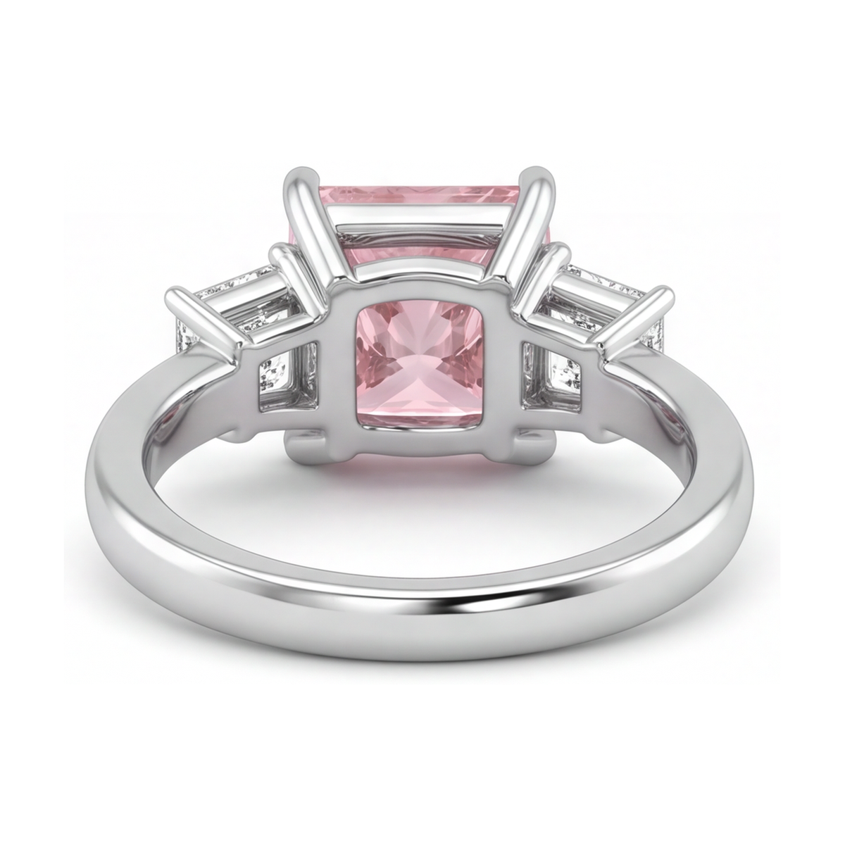 Pink Diamond Ring 4.5 Carat Lab Grown Princess Three Stone 14K White Gold