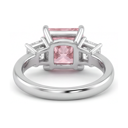 Pink Diamond Ring 4.5 Carat Lab Grown Princess Three Stone 14K White Gold