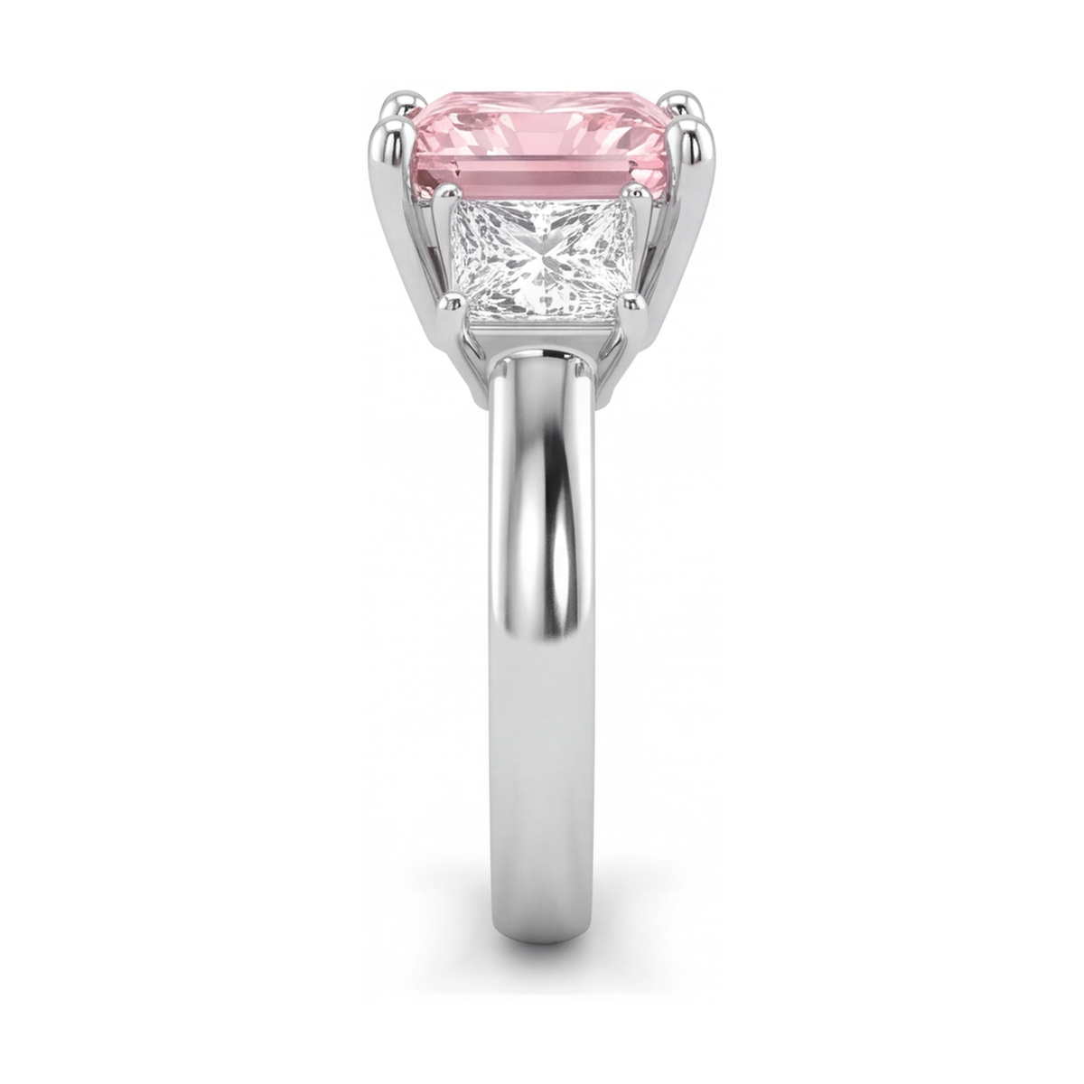 Pink Diamond Ring 4.5 Carat Lab Grown Princess Three Stone 14K White Gold