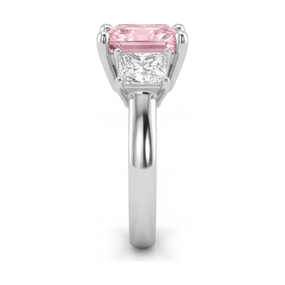 Pink Diamond Ring 4.5 Carat Lab Grown Princess Three Stone 14K White Gold