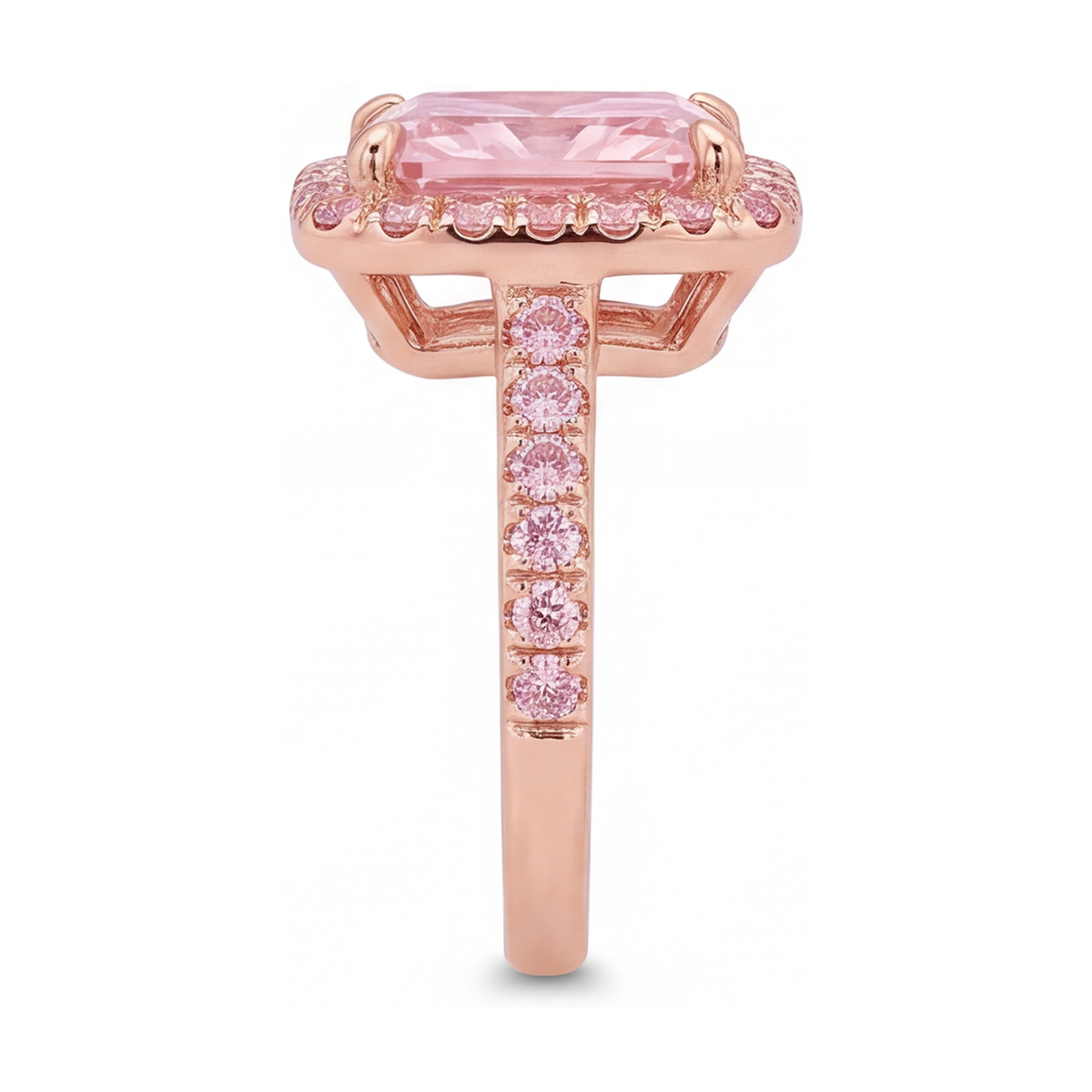 Pink Diamond Ring 6 Carat Lab Grown Radiant Halo Pave 14K Rose Gold