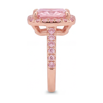 Pink Diamond Ring 6 Carat Lab Grown Radiant Halo Pave 14K Rose Gold