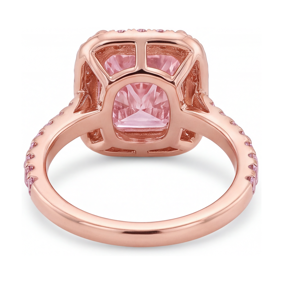 Pink Diamond Ring 6 Carat Lab Grown Radiant Halo Pave 14K Rose Gold