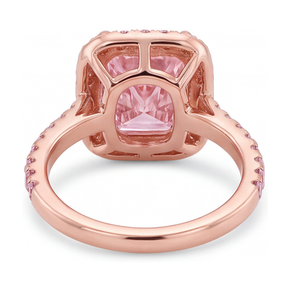 Pink Diamond Ring 6 Carat Lab Grown Radiant Halo Pave 14K Rose Gold