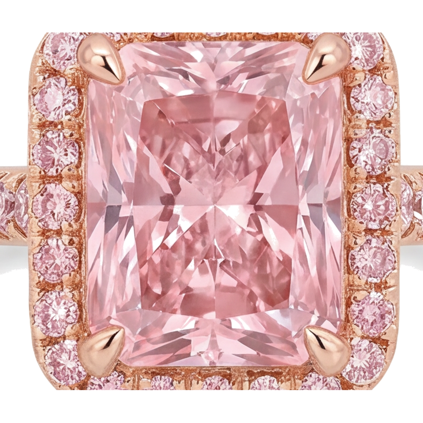 Pink Diamond Ring 6 Carat Lab Grown Radiant Halo Pave 14K Rose Gold