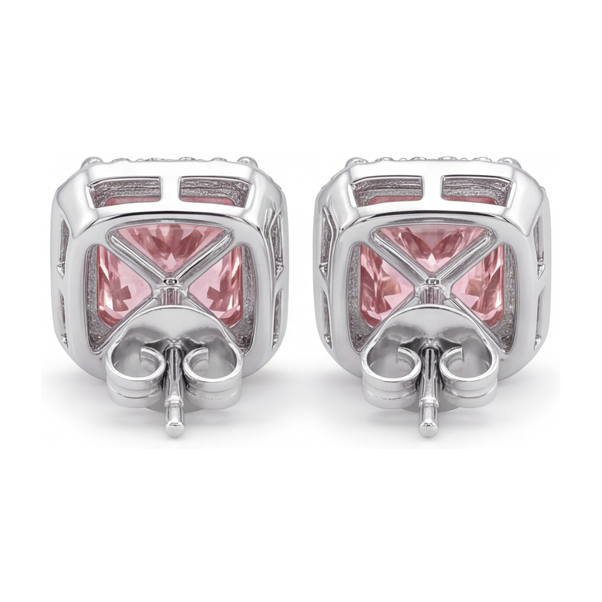Pink Diamond Stud Earrings 3.5 Carat Lab Grown Radiant Halo 14K White Gold