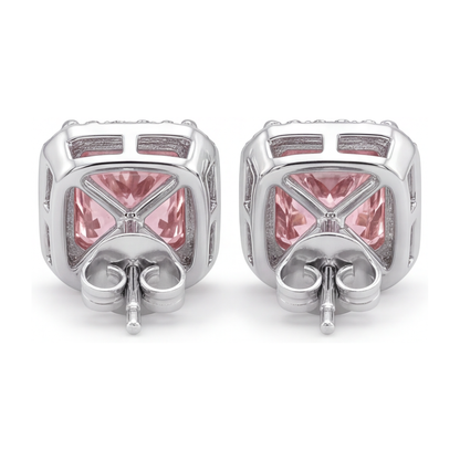 Pink Diamond Stud Earrings 3.5 Carat Lab Grown Radiant Halo 14K White Gold