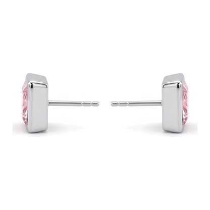 Pink Diamond Stud Earrings 3 Carat Lab Grown Princess Bezel 14K White Gold
