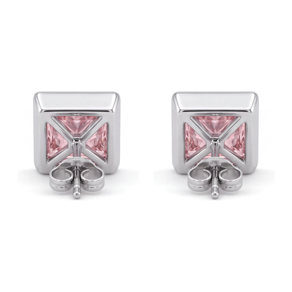 Pink Diamond Stud Earrings 3 Carat Lab Grown Princess Bezel 14K White Gold