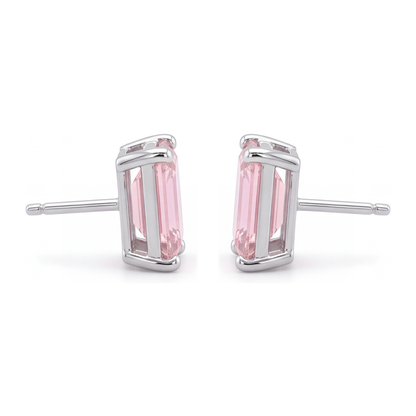 Pink Diamond Stud Earrings 3 Carat Lab Grown Emerald Cut 14K White Gold