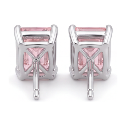 Pink Diamond Stud Earrings 3 Carat Lab Grown Emerald Cut 14K White Gold