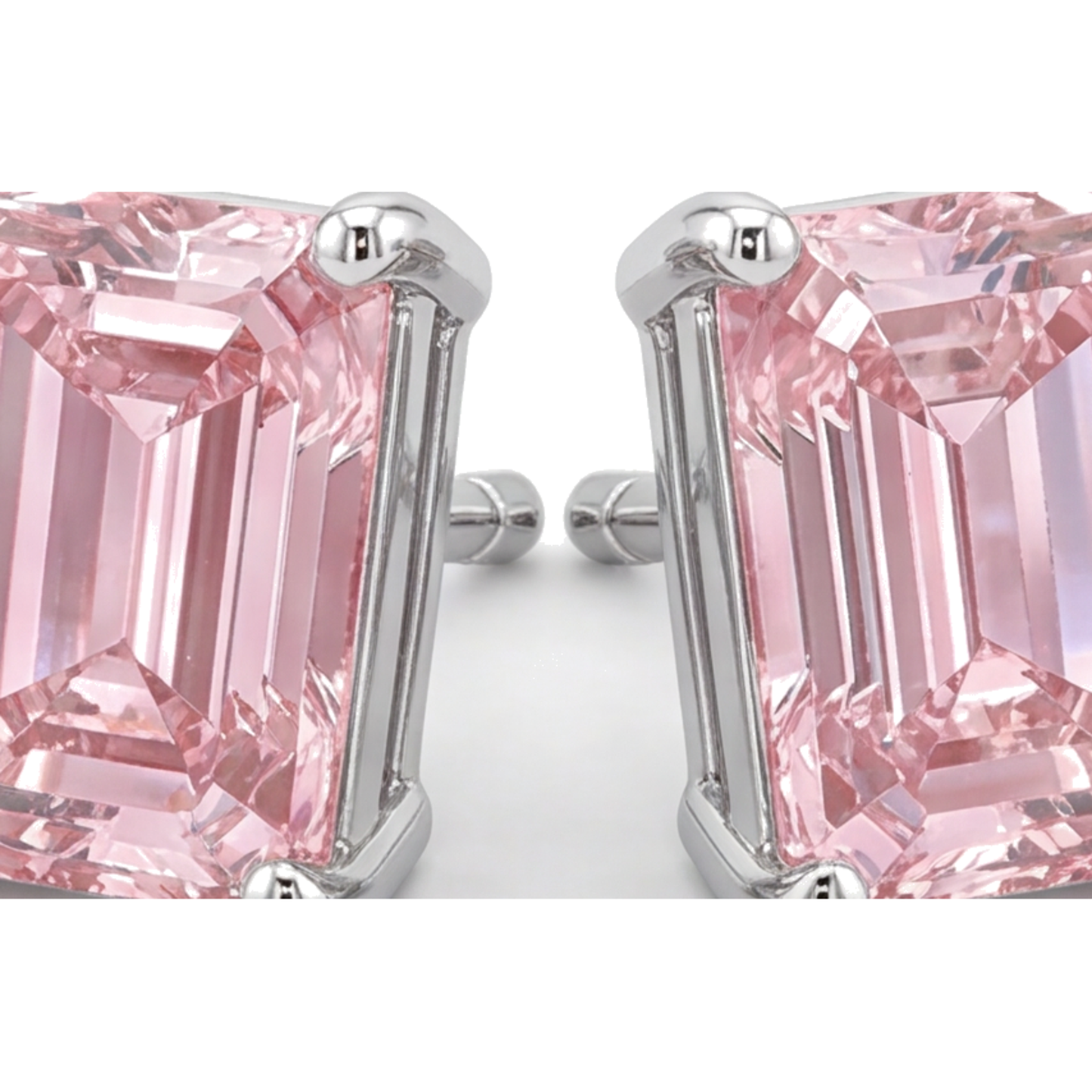 Pink Diamond Stud Earrings 3 Carat Lab Grown Emerald Cut 14K White Gold