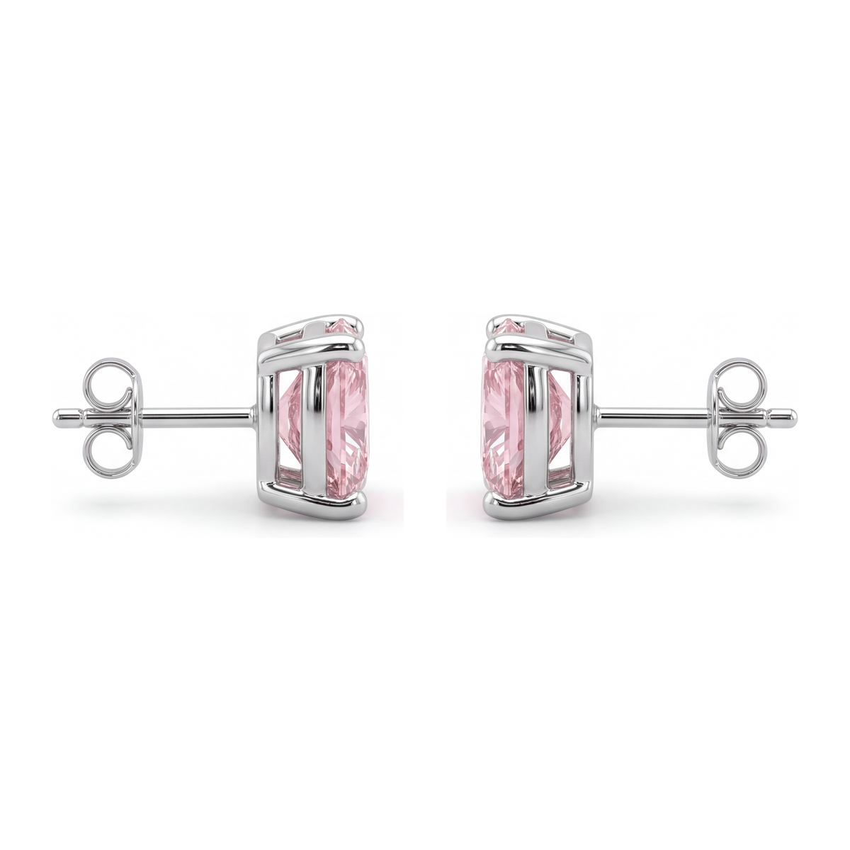 Pink Diamond Stud Earrings 4 Carat Lab Grown Cushion 14K White Gold