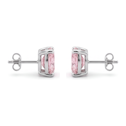 Pink Diamond Stud Earrings 4 Carat Lab Grown Cushion 14K White Gold