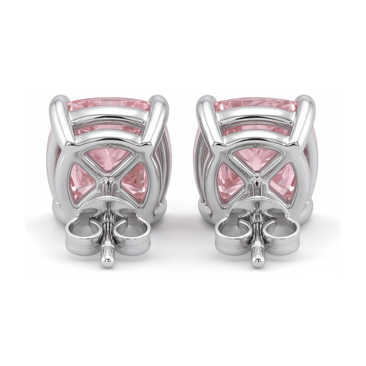 Pink Diamond Stud Earrings 4 Carat Lab Grown Cushion 14K White Gold