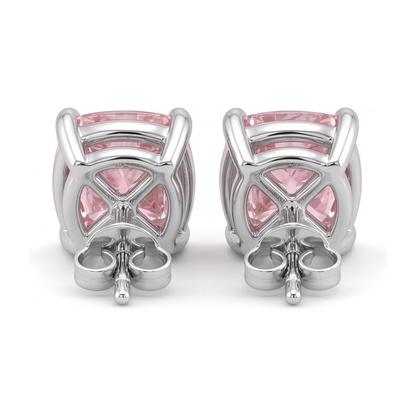 Pink Diamond Stud Earrings 4 Carat Lab Grown Cushion 14K White Gold