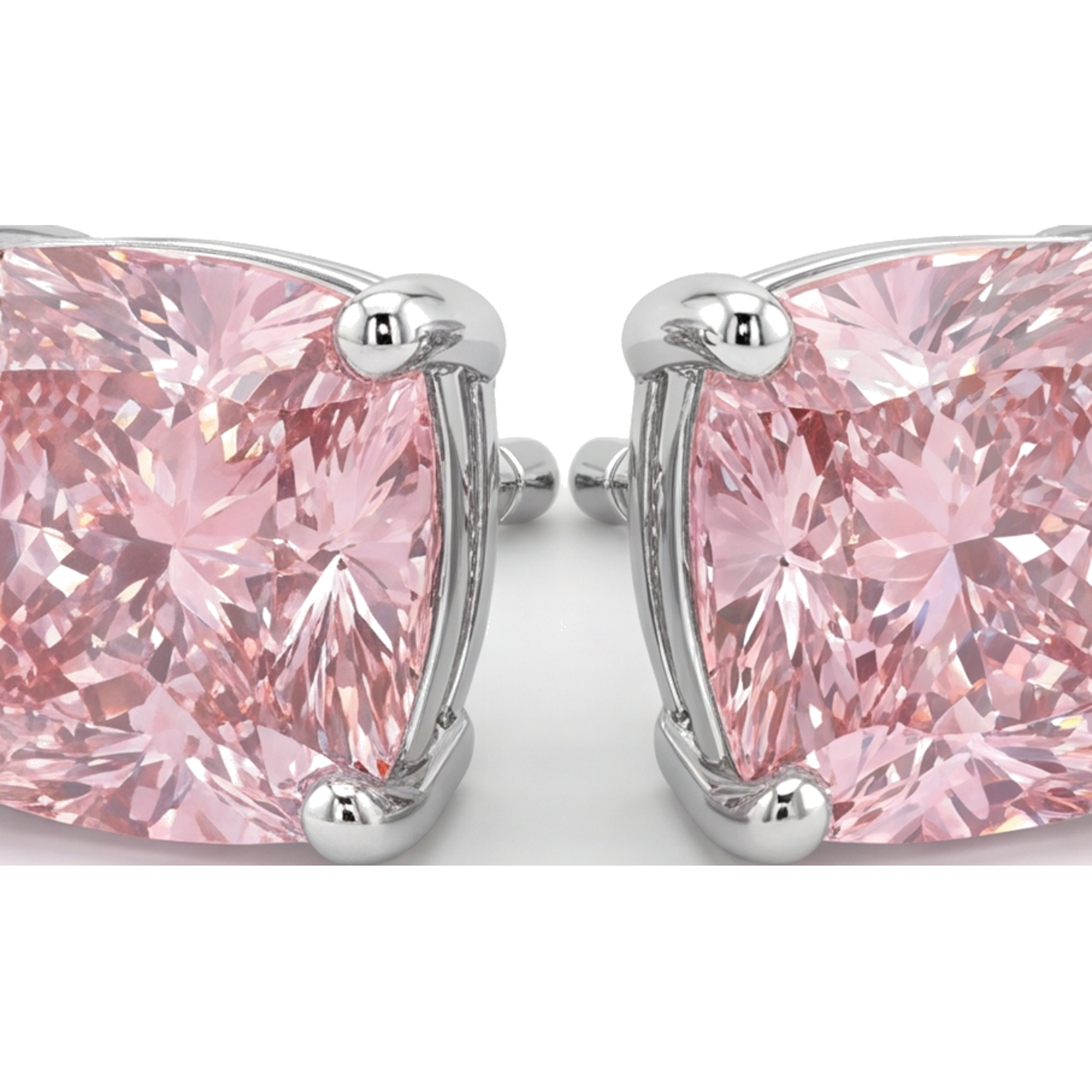 Pink Diamond Stud Earrings 4 Carat Lab Grown Cushion 14K White Gold