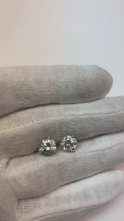 Three Prong Set 4.50 Carats Round Cut Natural Earth Mined Diamonds Studs Earring 14K