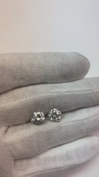 Three Prong Set 4.50 Carats Round Cut Mined Diamonds Studs Earring 14K