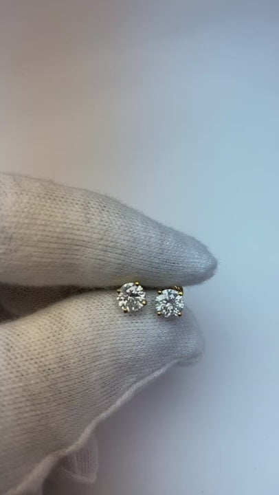 1 Carat Round Natural Earth Mined Diamond Stud Dainty Earrings