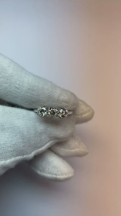 Three-Stone Natural Earth Mined Diamond Ring 1.50 Carats Old Miner Cut Jewelry New